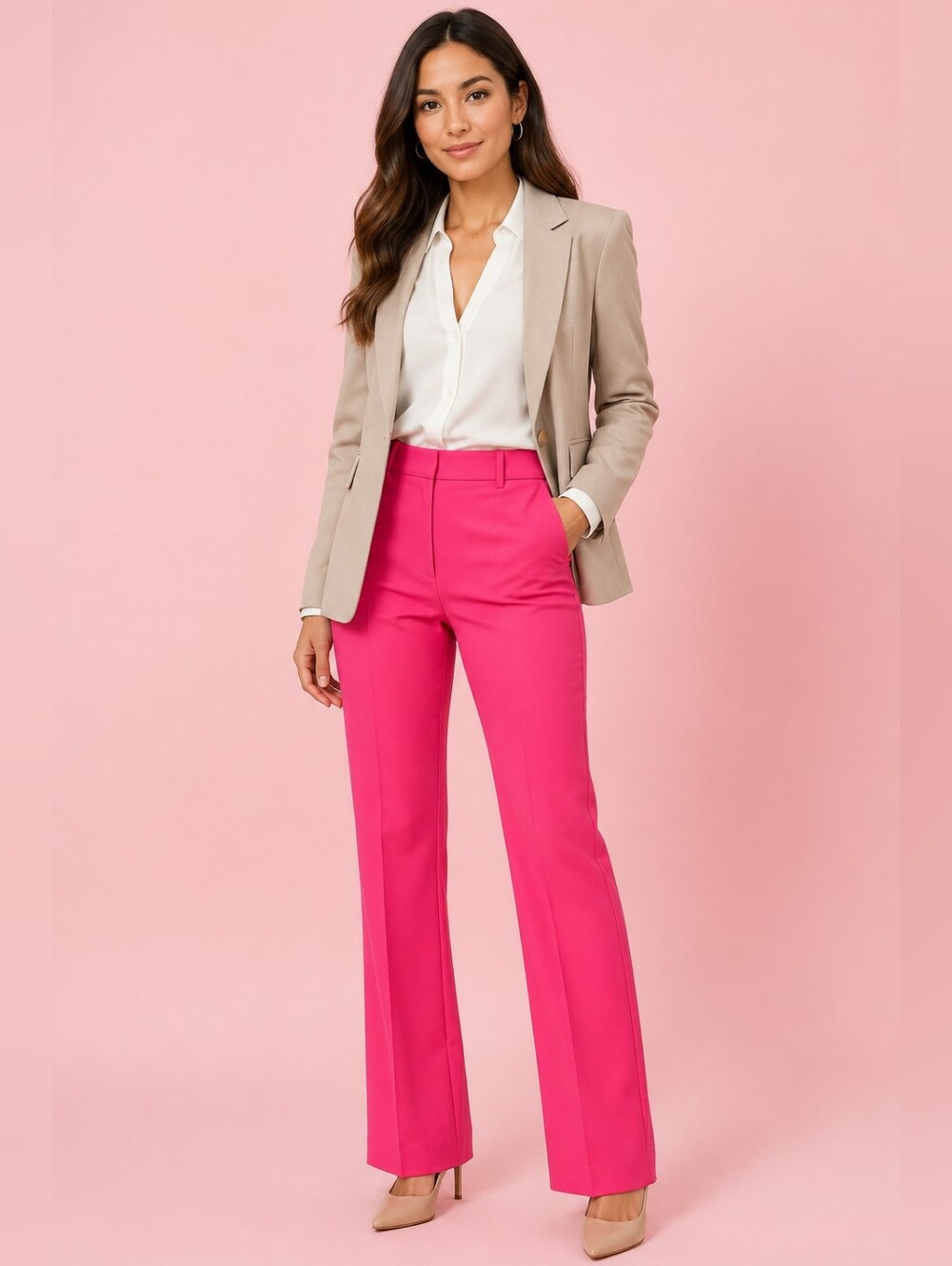 Karl Lagerfeld Mid-Rise Straight-Leg Dress Pants in Hot Pink